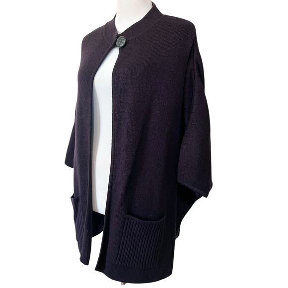Tally Ho Womens Knit Cape Poncho Cape Open Front Cardigan Pockets Dark Purple 2X - Picture 3 of 8